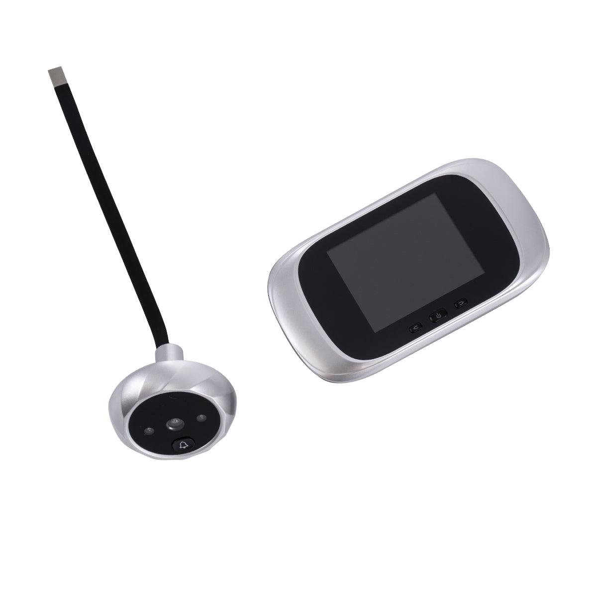 GloboStar® 86067 Επαναφορτιζόμενη Ψηφιακή Έξυπνη Camera Εξώπορτας 90° Μοιρών με Έγχρωμη Οθόνη 2.8" Inches - USB - Νυχτερινή Όραση με LED IR - Κουδούνι - Ασημί - ledmania.gr