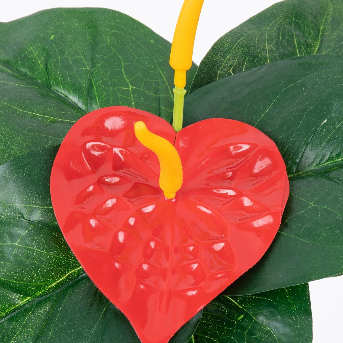 GloboStar® FLAMINGO FLOWER 78293 Τεχνητό Φυτό Ανθούριο - Μπουκέτο Διακοσμητικών Φυτών - Κλαδιών με Φύλλωμα Πράσινο - Πορτοκαλί - Κόκκινο Υ26cm - ledmania.gr