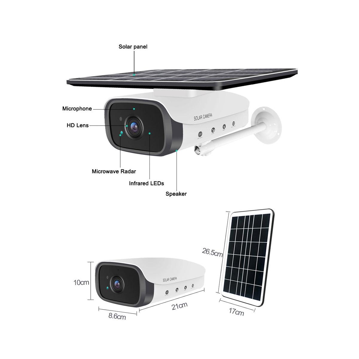 GloboStar® 86047 Αυτόνομη Ηλιακή Camera 1080P 2MP WiFi 150° Μπαταρία 3200mAh Φωτοβολταϊκό Πάνελ Αισθητήρα Ημέρας-Νύχτας & Ρύθμιση Χρόνου Διπλή Κατέυθυνση Ομιλίας Αδιάβροχη IP66 Ψυχρό Λευκό 6000K - Λευκό - ledmania.gr