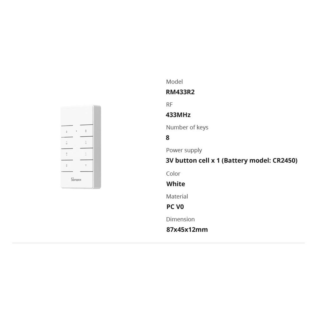 GloboStar® 80074 SONOFF RM433R2 - Remote Controller RF 433Mhz 8 Key (Battery Included) - ledmania.gr