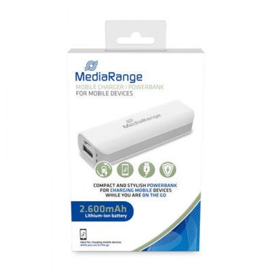 MediaRange Mobile charger I Powerbank 2.600mAh 1x USB-A, white/grey (MR745) - ledmania.gr