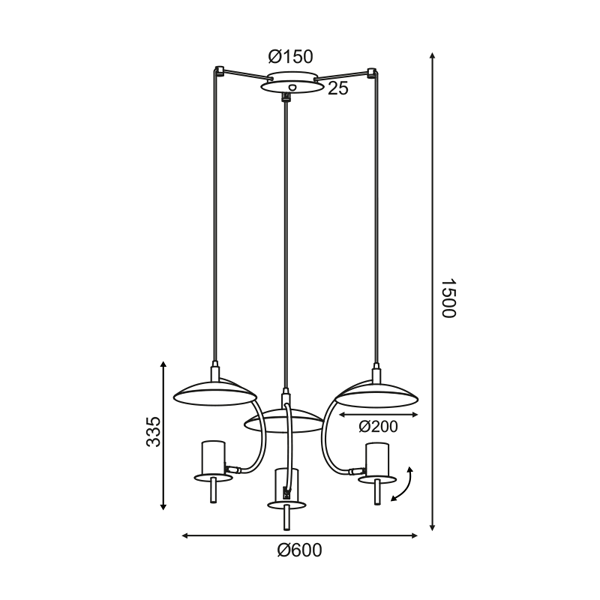 ΚΡΕΜΑΣΤΟ Φ/Σ 3ΧGU10 ΛΕΥΚΟ ΜΕΤΑΛΛΙΚΟ D60XH150CM PARACHUTE - ledmania.gr