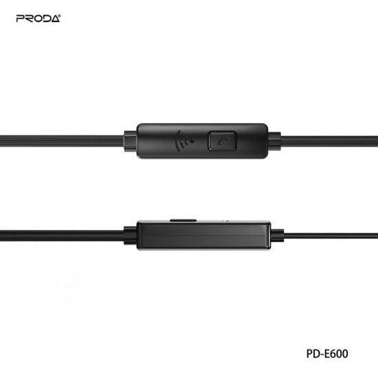 REMAX Proda eaphones stereo jack 3,5mm PD-E600 black - ledmania.gr