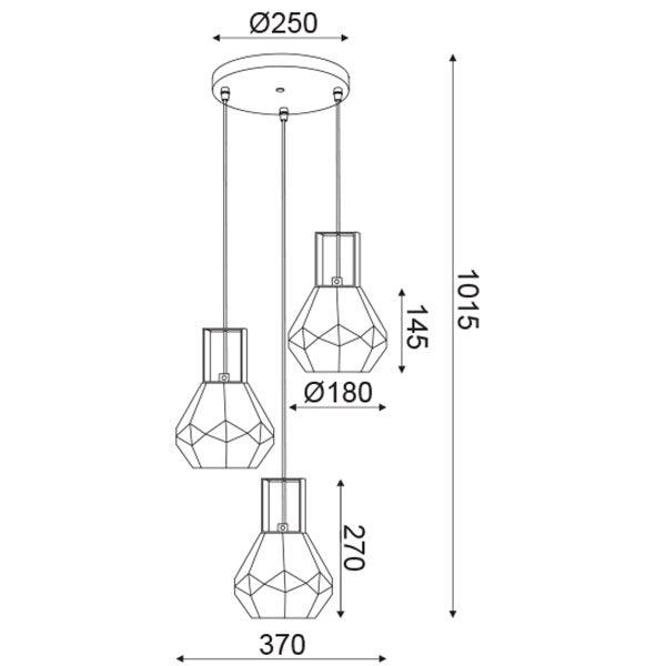 ^ΚΡΕΜ Φ/Σ 3ΧΕ27 ΓΥΑΛΙ ΚΕΧΡΙΜΠΑΡΙ+ΟΡΕΙΧΑΛΚΟ ΜΕΤΑΛΛΟ Φ30ΧΗ101CM DIAMONDRA - ledmania.gr