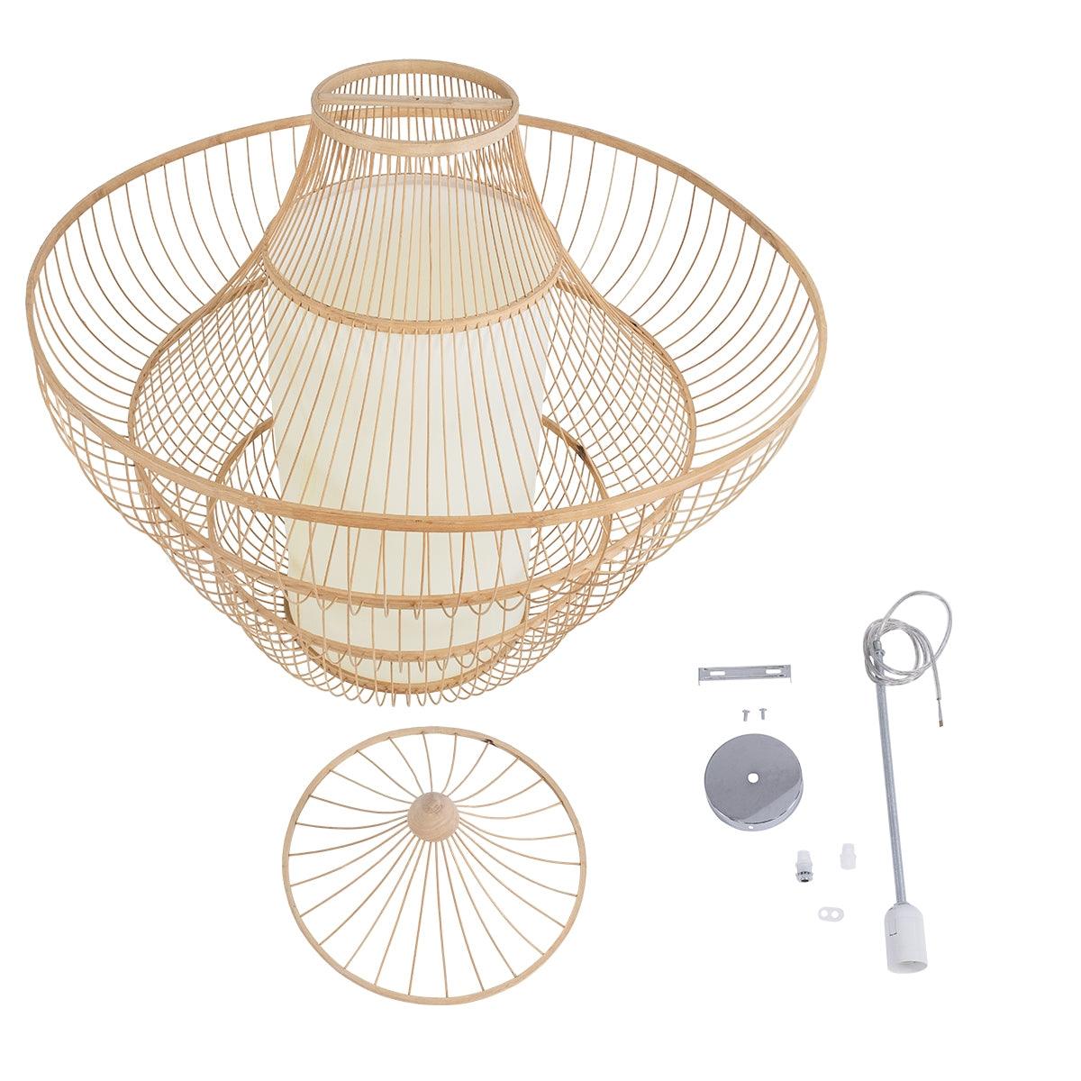 GloboStar® DOMINICA 01781 Μοντέρνο Κρεμαστό Φωτιστικό Οροφής Μονόφωτο Μπεζ Ξύλινο Bamboo Πλέγμα Φ100 x Y100cm - ledmania.gr
