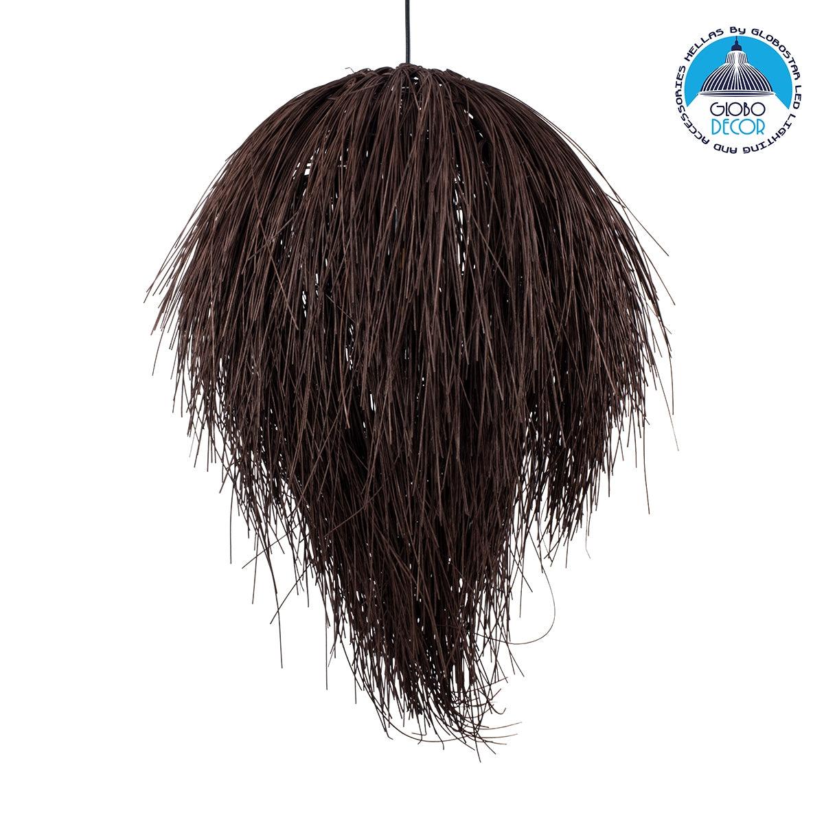 GloboStar® ARCHIPELAGO 01750 Μοντέρνο Κρεμαστό Φωτιστικό Οροφής Μονόφωτο 1 x E27 Καφέ Μπαμπού Πλέγμα D63 x H40cm - ledmania.gr