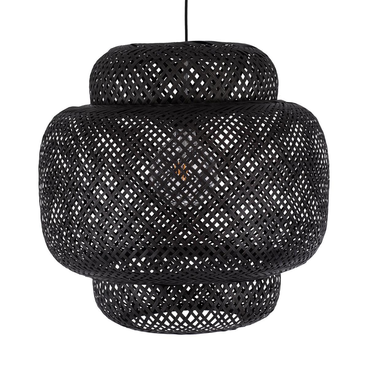 GloboStar® MALDIVES 00579 Μοντέρνο Κρεμαστό Φωτιστικό Οροφής Μονόφωτο 1 x E27 Μαύρο Bamboo Πλέγμα D50 x H50cm - ledmania.gr