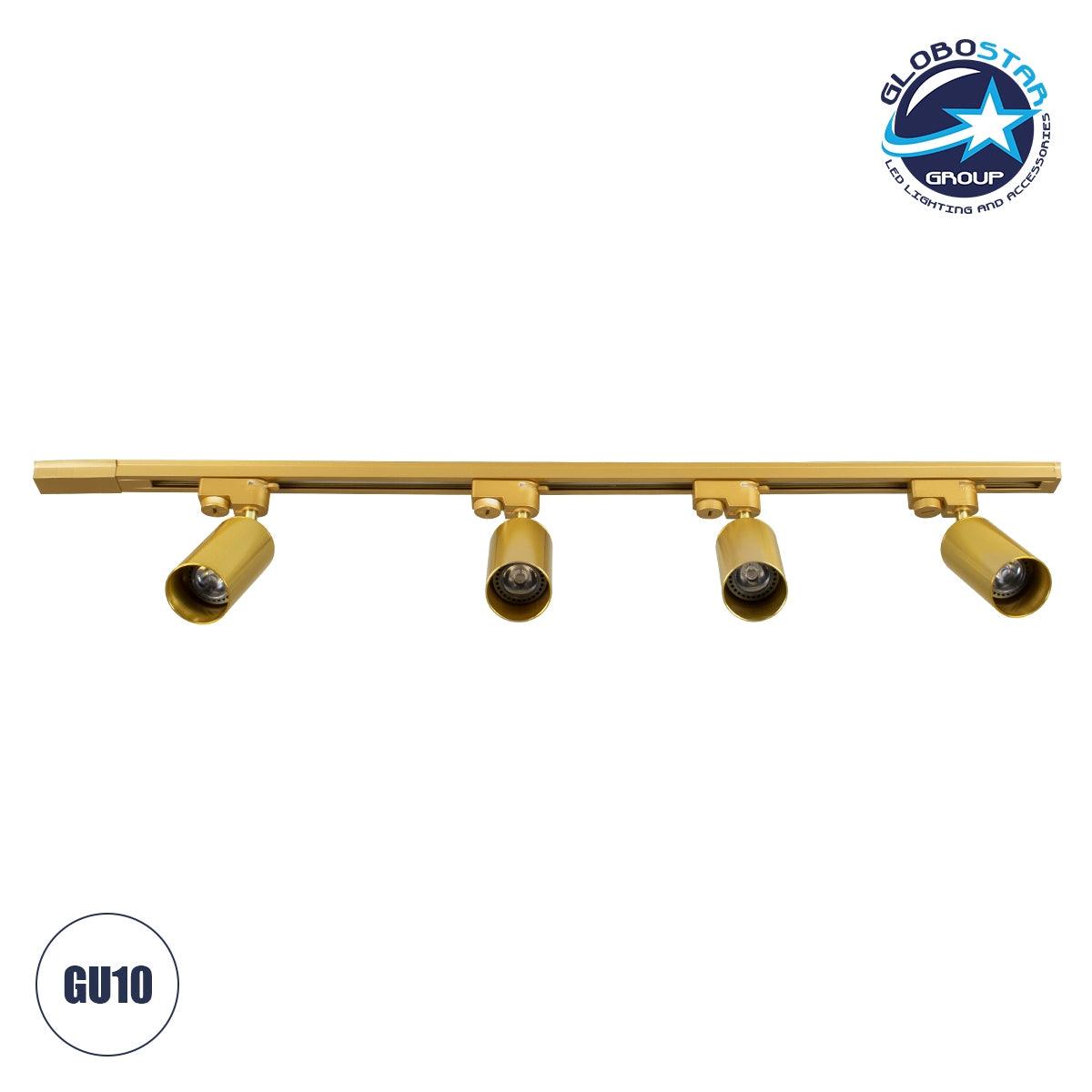 GloboStar® LEO 60360 Μοντέρνο Φωτιστικό Οροφής Ράγα με Κινούμενα Σποτ Αλουμινίου Τετράφωτο 4 x GU10 AC 220-240V IP20 Μ100 x Π6 x Υ20cm - 2 Γραμμών - Χρυσό Πλατίνα - ledmania.gr