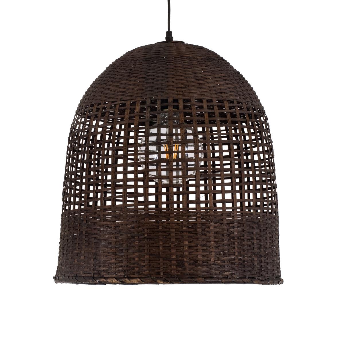 GloboStar® BORA-BORA 01736 Μοντέρνο Κρεμαστό Φωτιστικό Οροφής Μονόφωτο 1 x E27 Καφέ Μπαμπού Καμπάνα D42 x H44cm - ledmania.gr