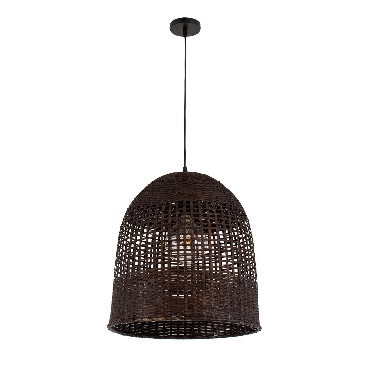 GloboStar® BORA-BORA 01736 Μοντέρνο Κρεμαστό Φωτιστικό Οροφής Μονόφωτο 1 x E27 Καφέ Μπαμπού Καμπάνα D42 x H44cm - ledmania.gr