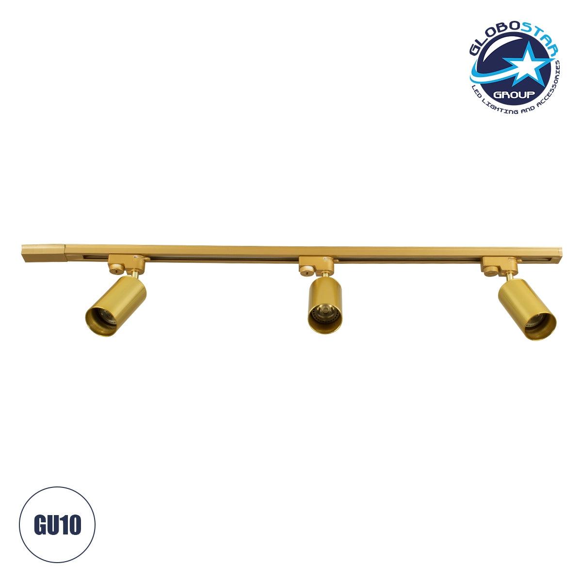 GloboStar® LEO 60359 Μοντέρνο Φωτιστικό Οροφής Ράγα με Κινούμενα Σποτ Αλουμινίου Τρίφωτο 3 x GU10 AC 220-240V IP20 Μ100 x Π6 x Υ20cm - 2 Γραμμών - Χρυσό Πλατίνα - ledmania.gr