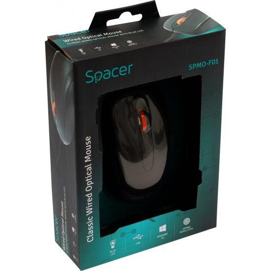 Spacer Wired Mouse, USB, Optical, 1000 Dpi, Black, (SPMO-F01) - ledmania.gr