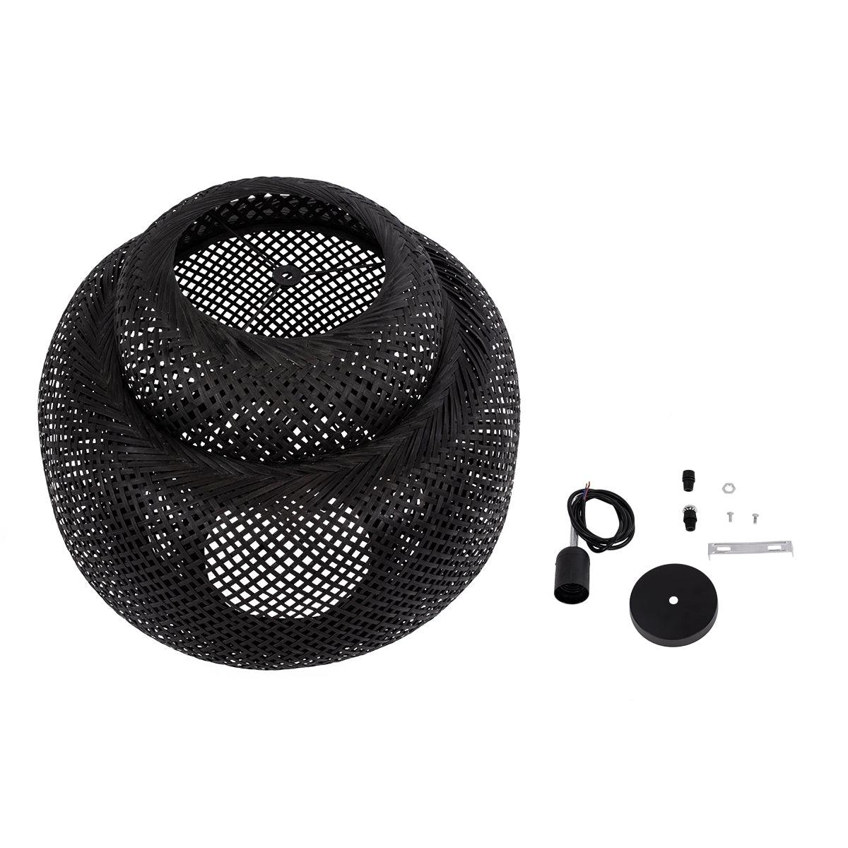 GloboStar® MALDIVES 00579 Μοντέρνο Κρεμαστό Φωτιστικό Οροφής Μονόφωτο 1 x E27 Μαύρο Bamboo Πλέγμα D50 x H50cm - ledmania.gr