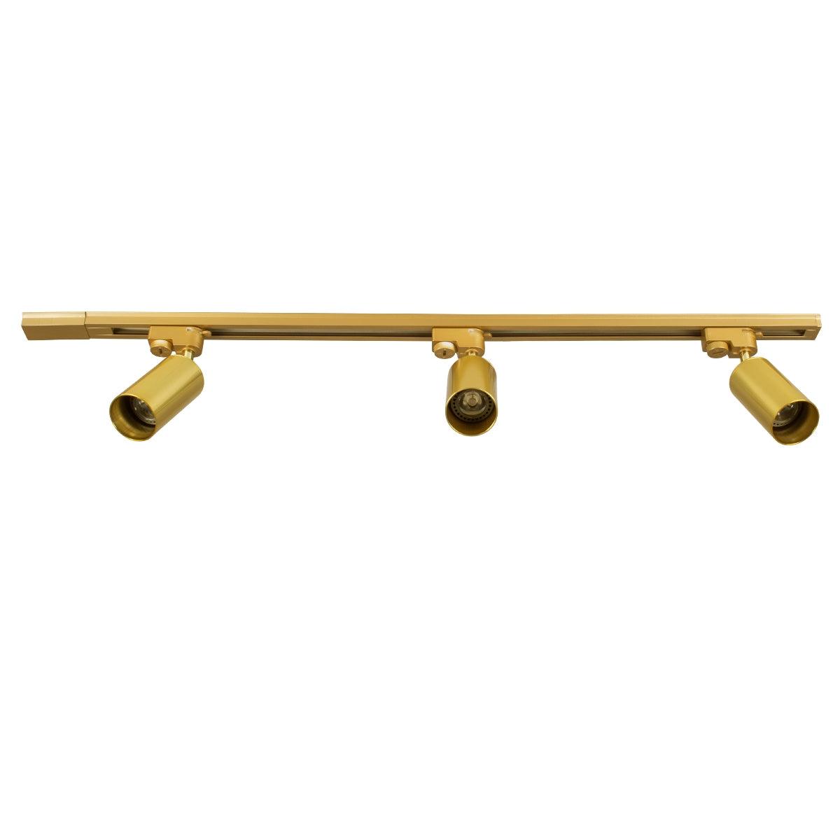 GloboStar® LEO 60359 Μοντέρνο Φωτιστικό Οροφής Ράγα με Κινούμενα Σποτ Αλουμινίου Τρίφωτο 3 x GU10 AC 220-240V IP20 Μ100 x Π6 x Υ20cm - 2 Γραμμών - Χρυσό Πλατίνα - ledmania.gr