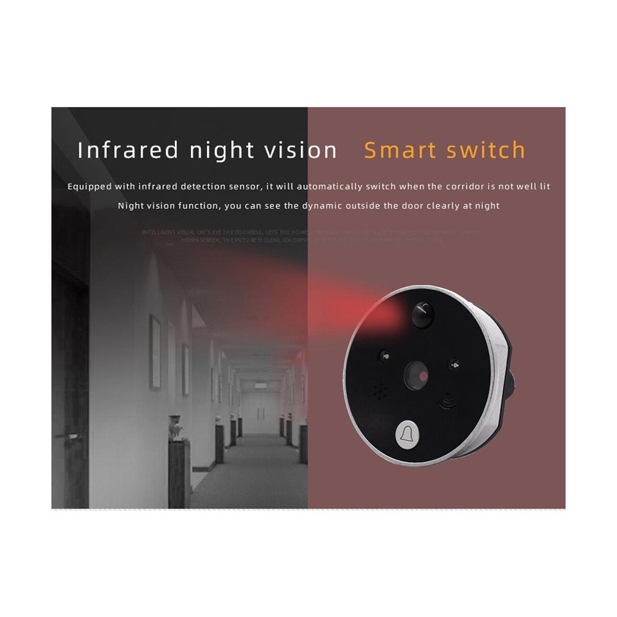 GloboStar® 86017 Ψηφιακή Έξυπνη Camera Εξώπορτας 90° Μοιρών με Έγχρωμη Οθόνη 2.8" Inches - Νυχτερινή Όραση με LED IR - Κουδούνι - Εσωτερική Μνήμη Αποθήκευσης - Λειτουργεί με 4 Μπαταρίες AAA - ledmania.gr